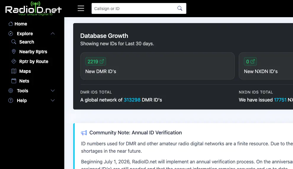 Actualización RadioID.net: Proceso anual de verificación y preservación de IDs DMR